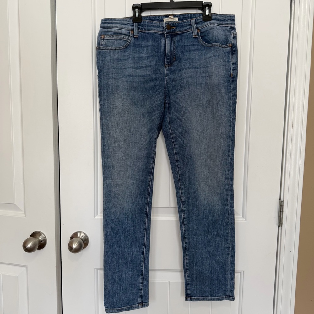 Eileen Fisher Slim Straight Blue Jeans Mid Rise Denim Women’s 10 Organic Cotton